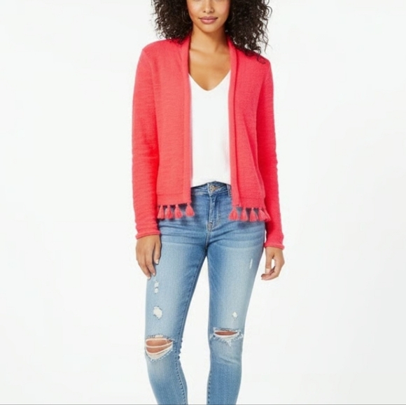 Lilly Pulitzer Sweaters - Lilly Pulizer Open Front Fringe Bright Pink/coral Cardigan Size XXL